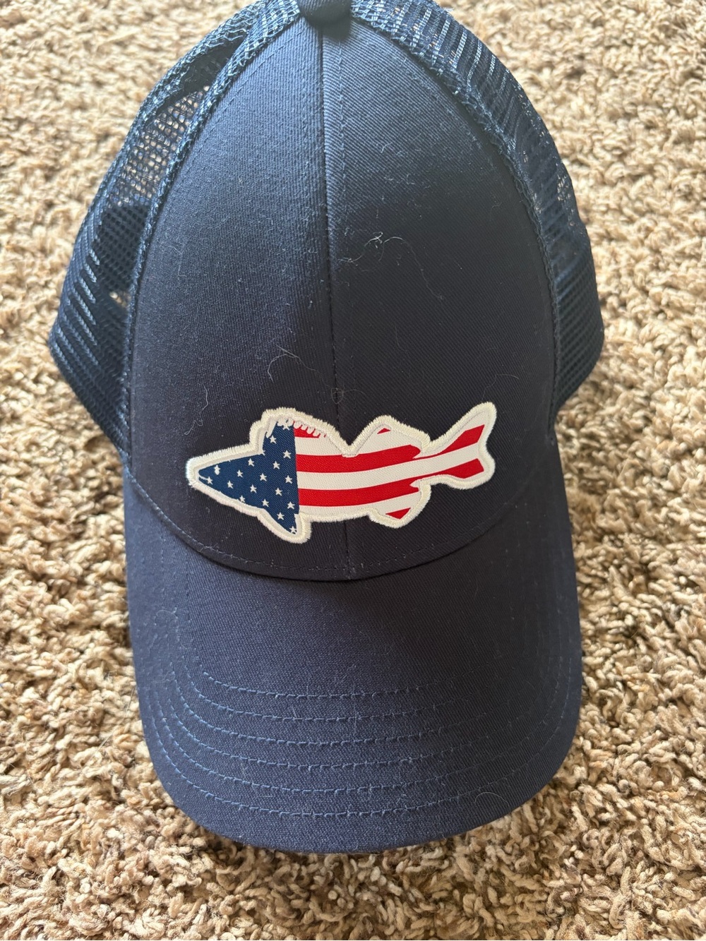 Simms Navy Trucker Hat with American Flag Fish Patch